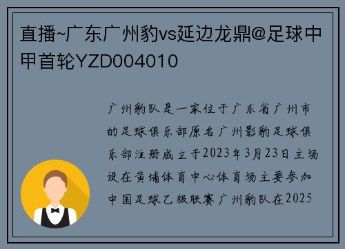 直播~广东广州豹vs延边龙鼎@足球中甲首轮YZD004010